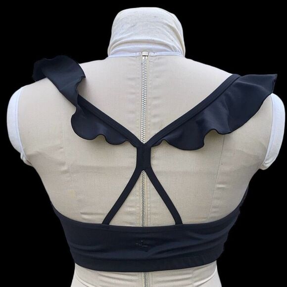 Joy Lab Women’s Sports Bra Racer Back Ruffle Strap Sz. L Black Athletic - Picture 5 of 10